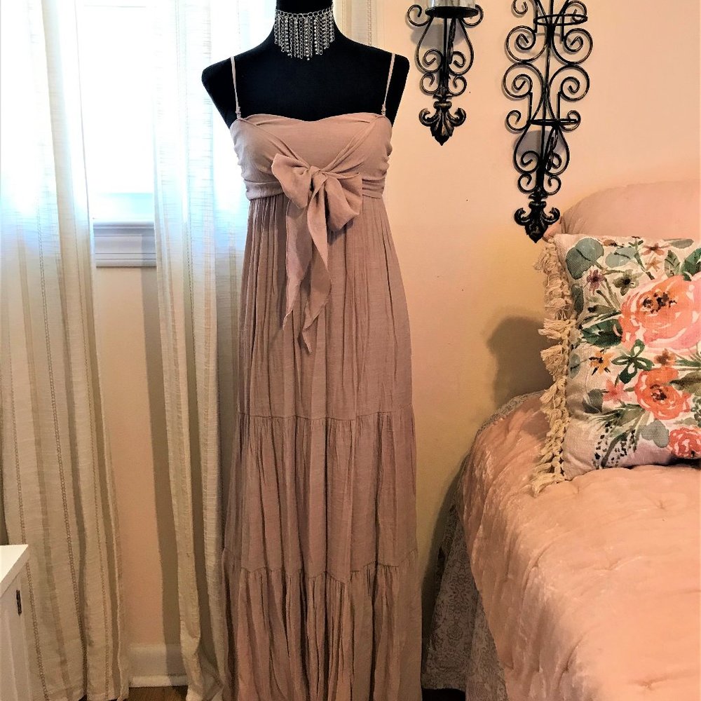 Long Pink Summer Dress with Bow